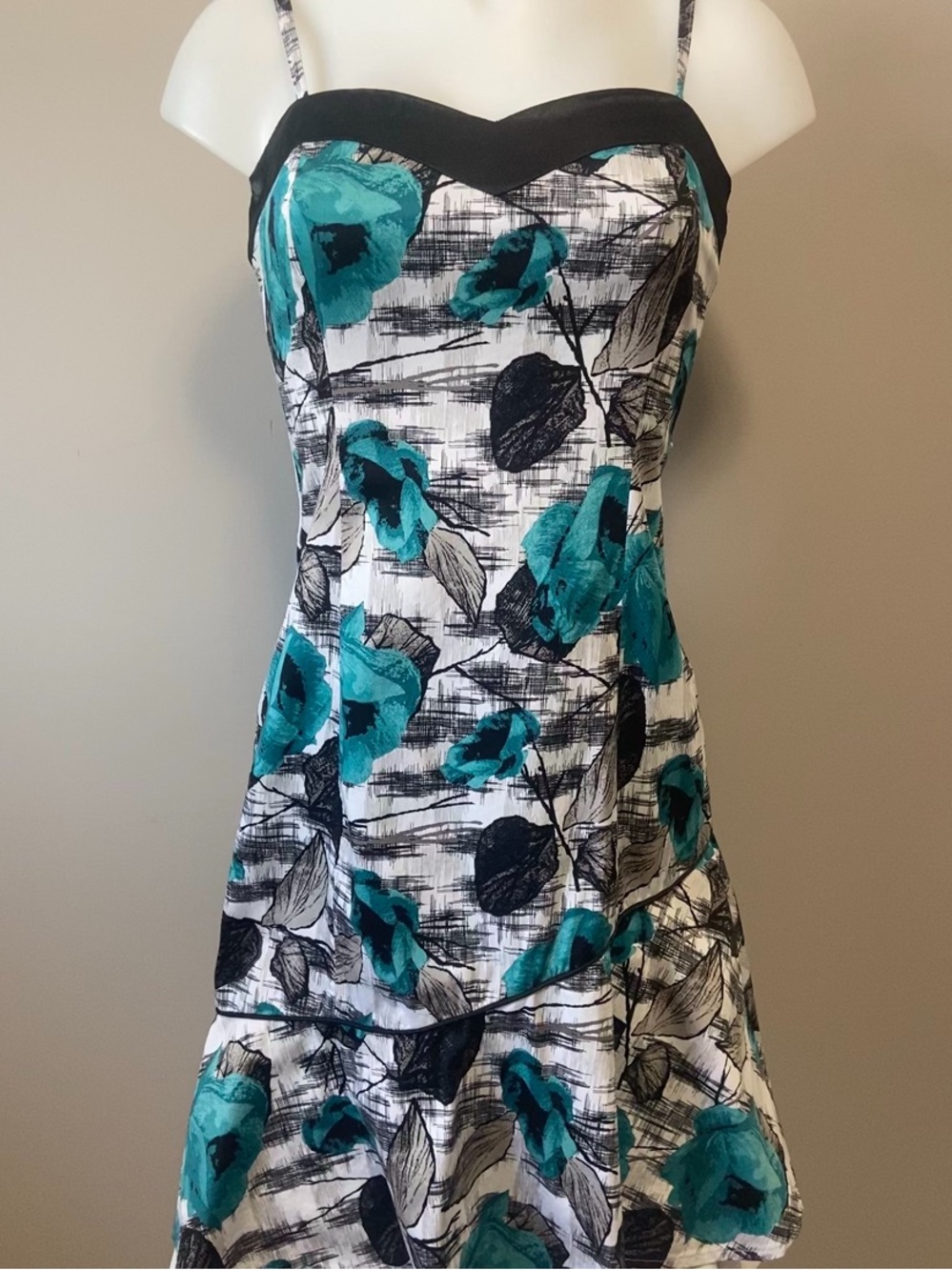 RW&CO. Teal and Black Floral Mini Dress